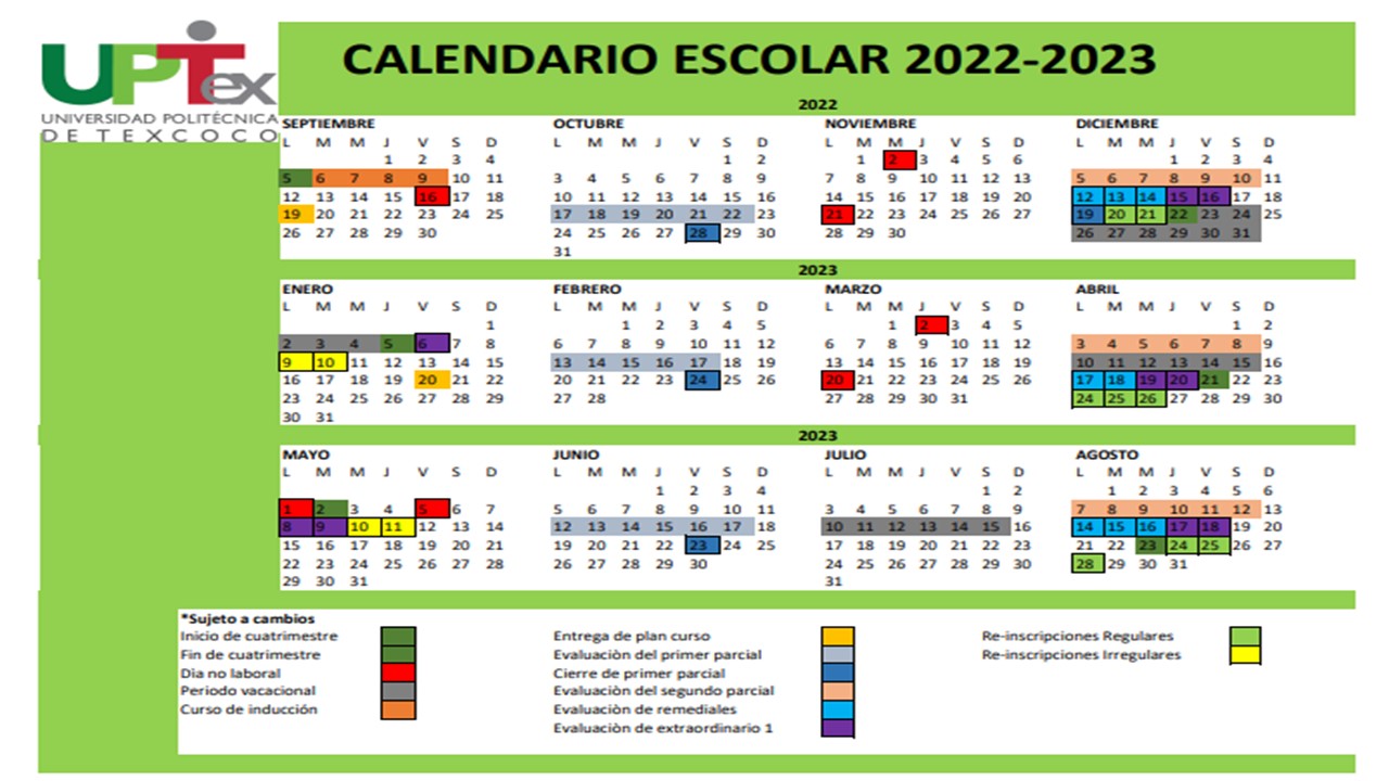 Calendario Escolar Universidad Politécnica de Texcoco